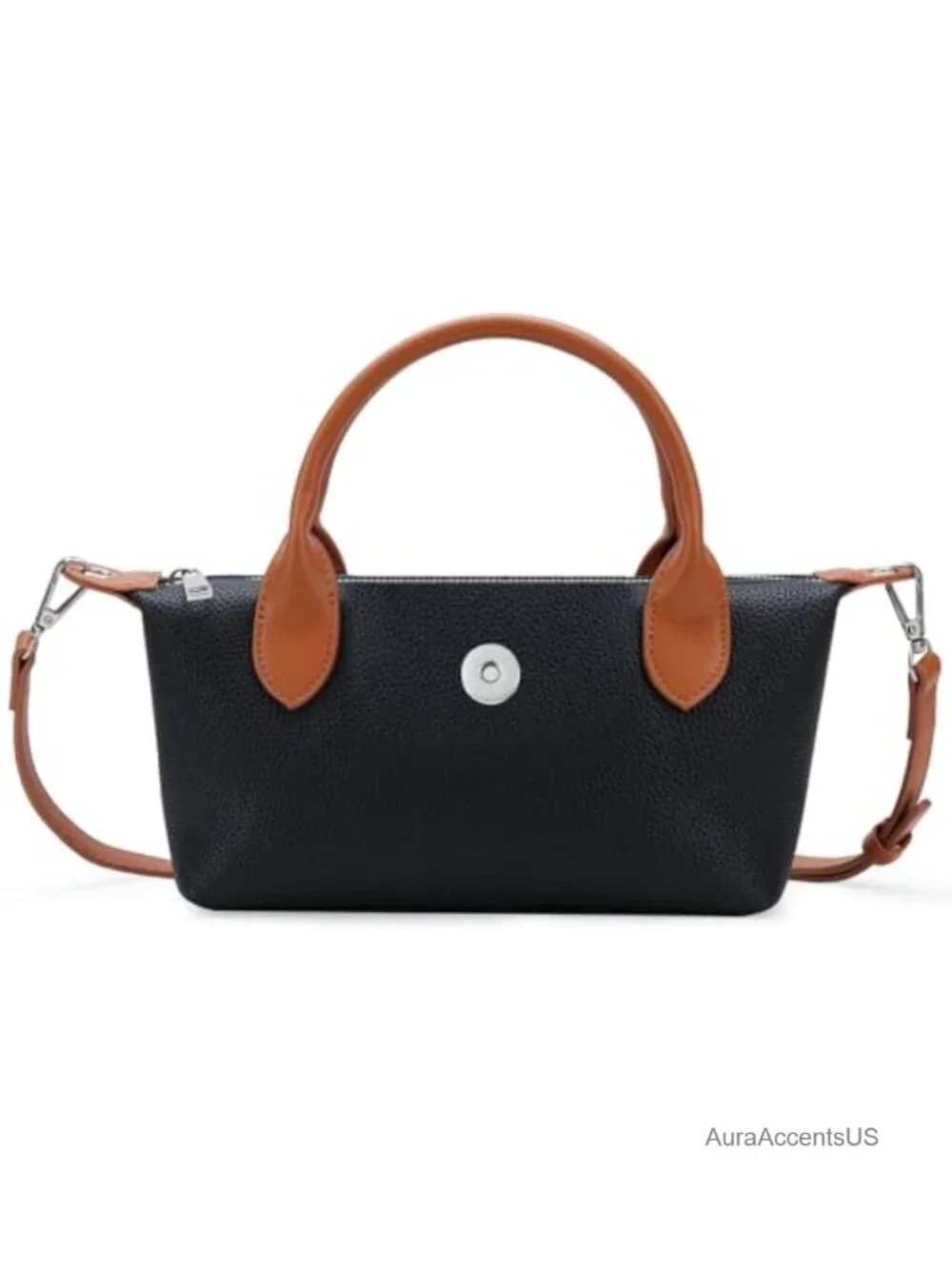 Vegan Leather Mini Top Handle Shoulder Bag - Crossbody Purse with Removable